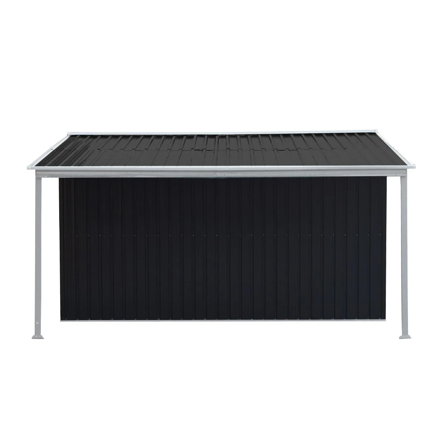 10x8ft Zinc Steel Garden Shed with Open Storage | Color: Black | Brand: Wallaroo