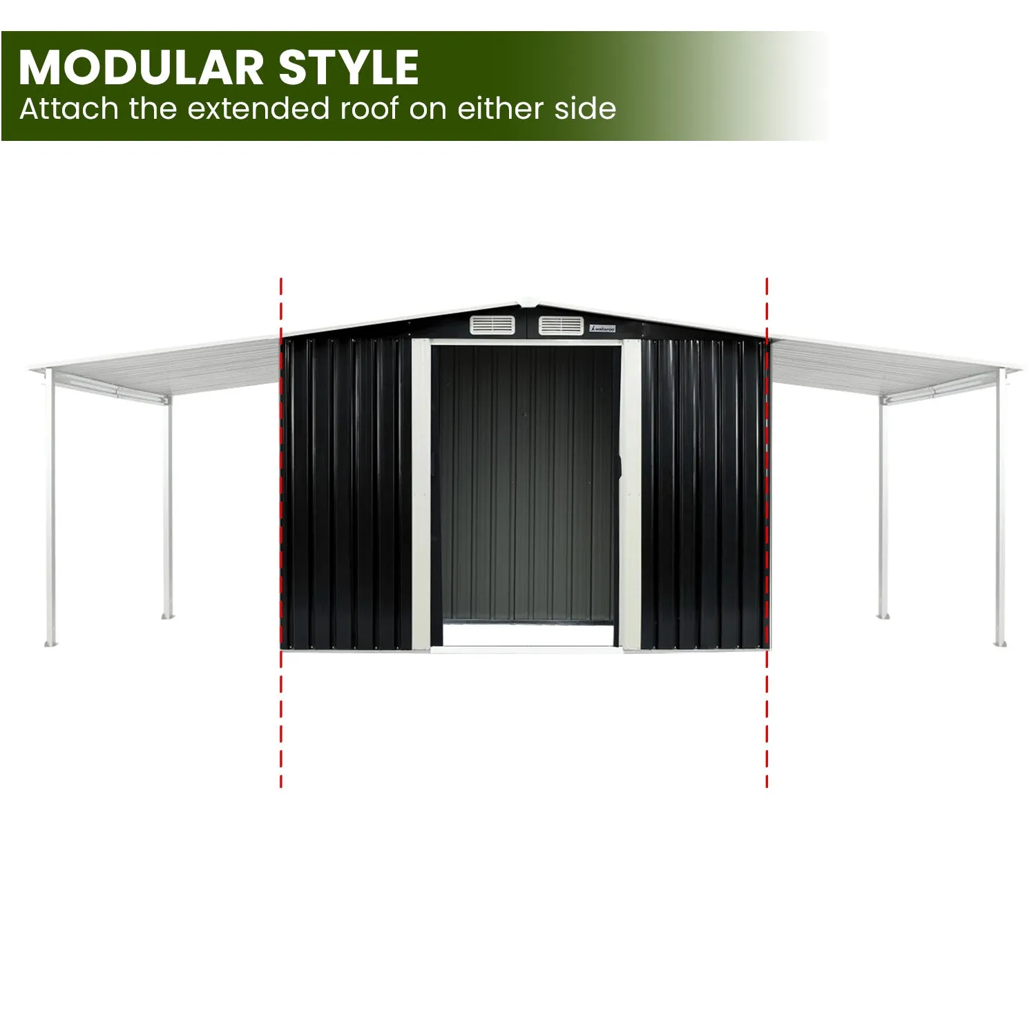 10x8ft Zinc Steel Garden Shed with Open Storage | Color: Black | Brand: Wallaroo