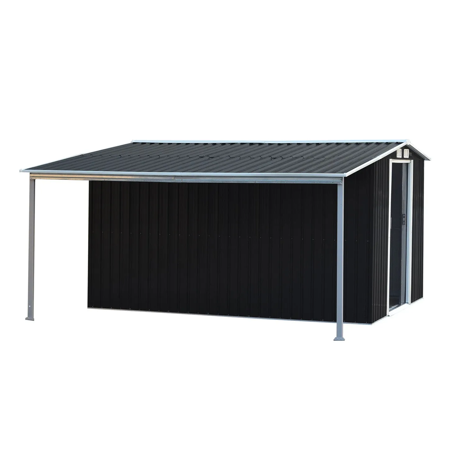10x8ft Zinc Steel Garden Shed with Open Storage | Color: Black | Brand: Wallaroo