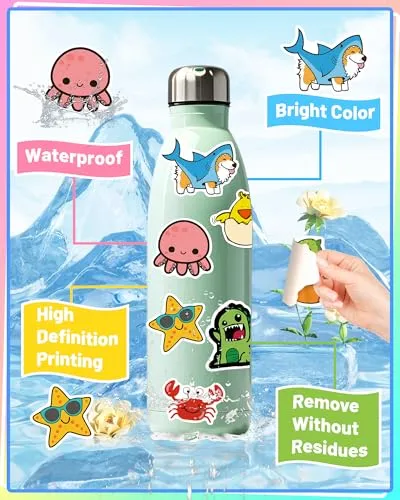 200 Pcs Stickers for Kids, Cute Water Bottle Stickers Vinyl Waterproof Laptop Stickers for Classroom School Students Gifts Teachers Supplies Party Favors Prizes for Kids Teens Girls