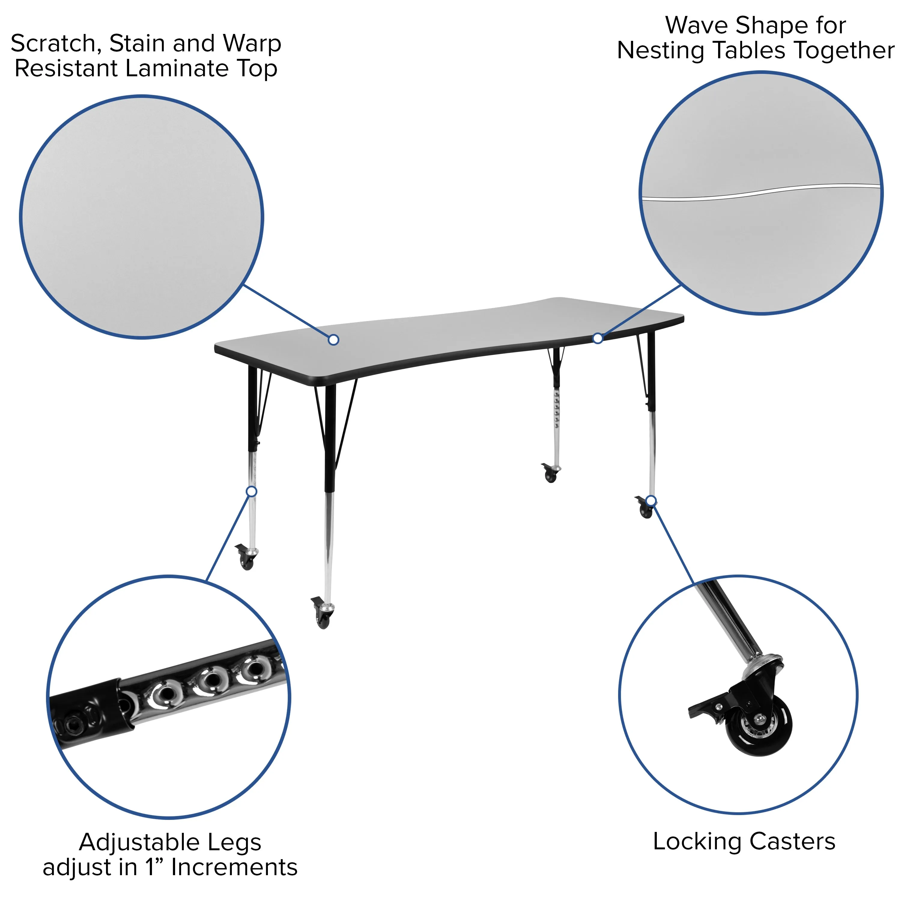 86" Oval Wave Grey Table Set XU-GRP-16CH-A3060CON-60-GY-T-A-CAS-GG