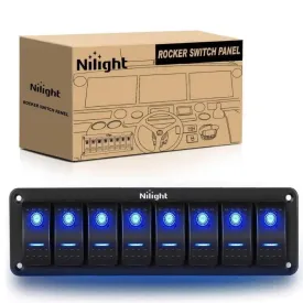 8Gang Aluminum 5Pin ON/Off Blue Rocker Switch Panel