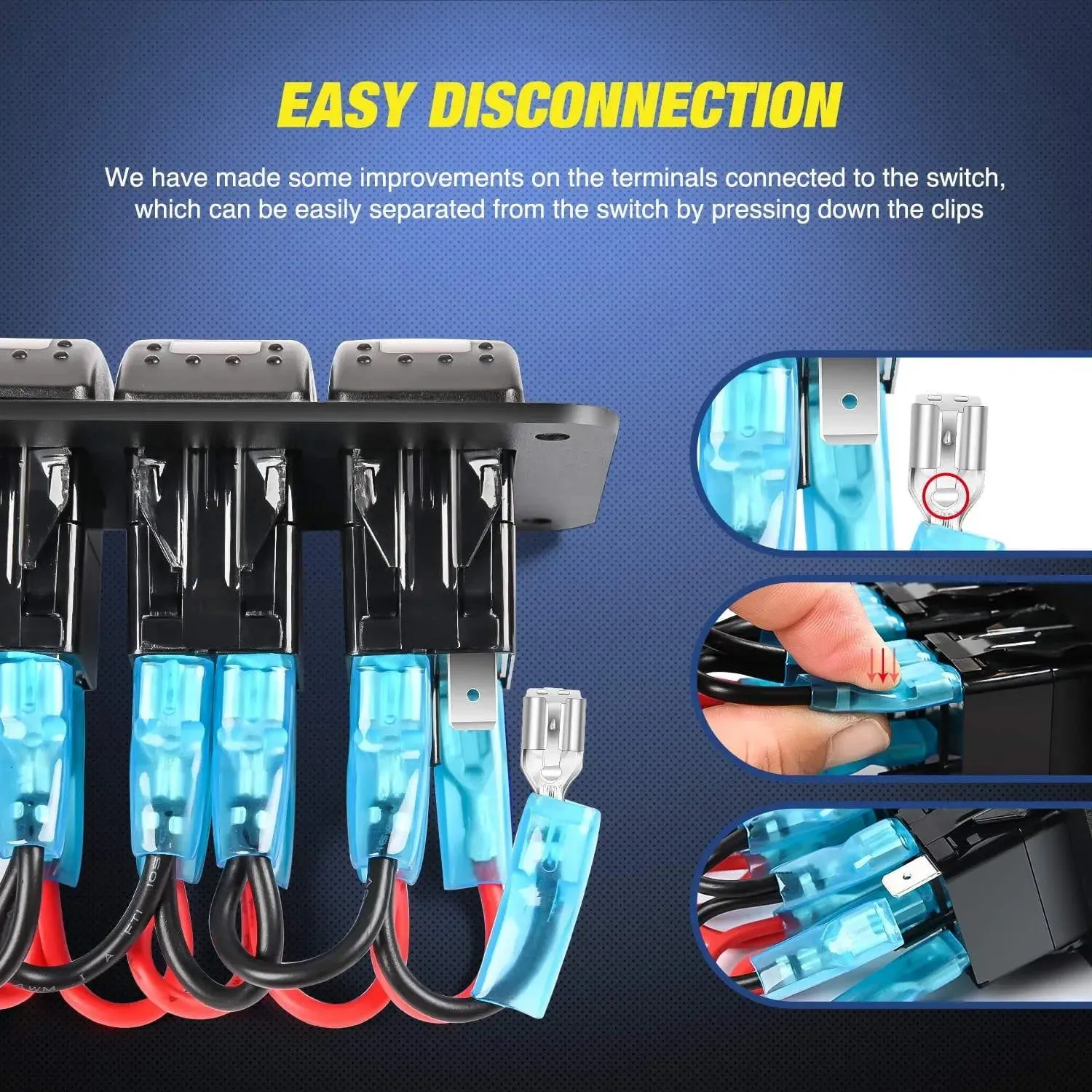 8Gang Aluminum 5Pin ON/Off Blue Rocker Switch Panel