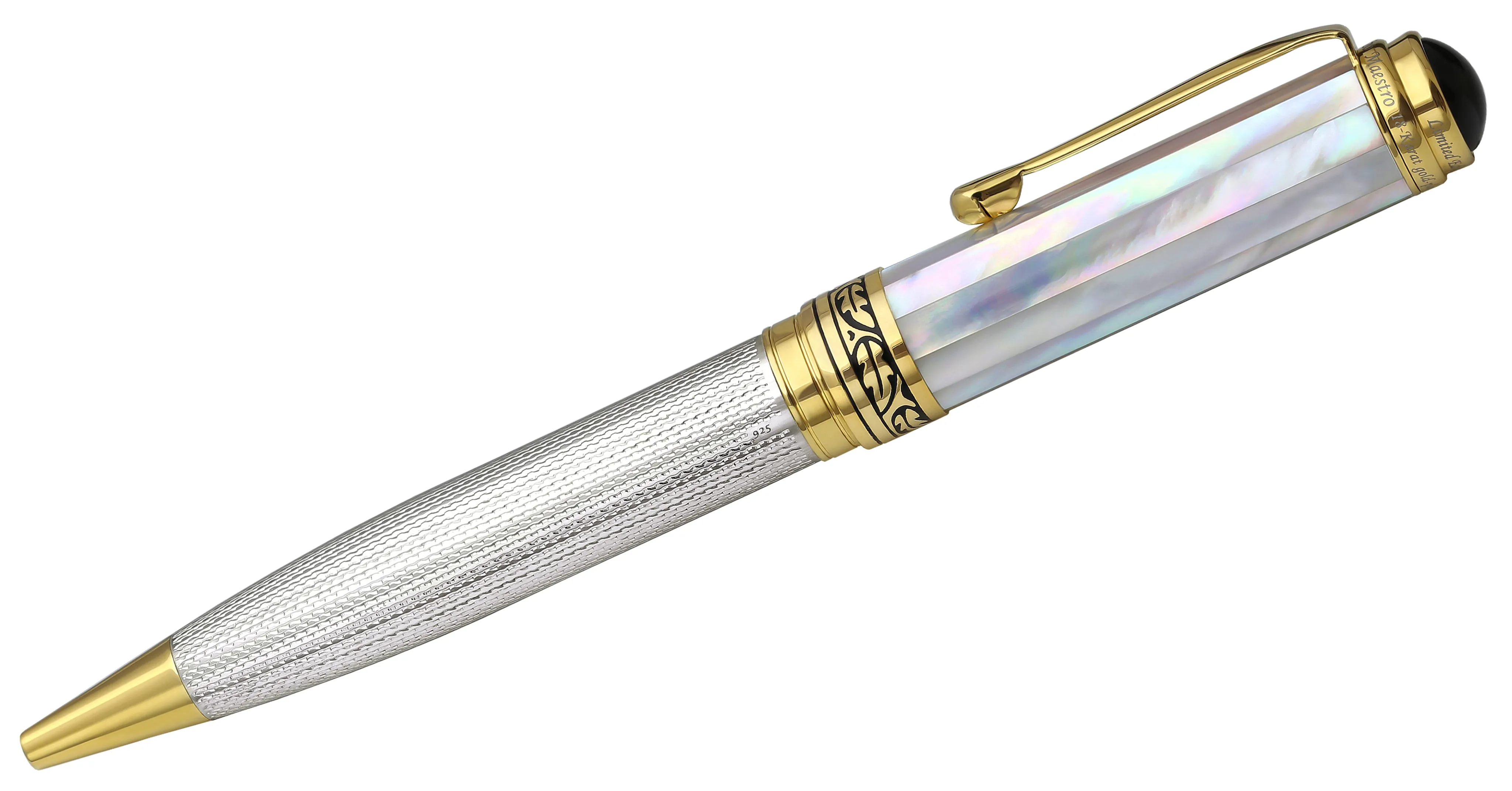 925 Sterling Silver Ballpoint Pen - Oceanic White Mother of Pearl Cap