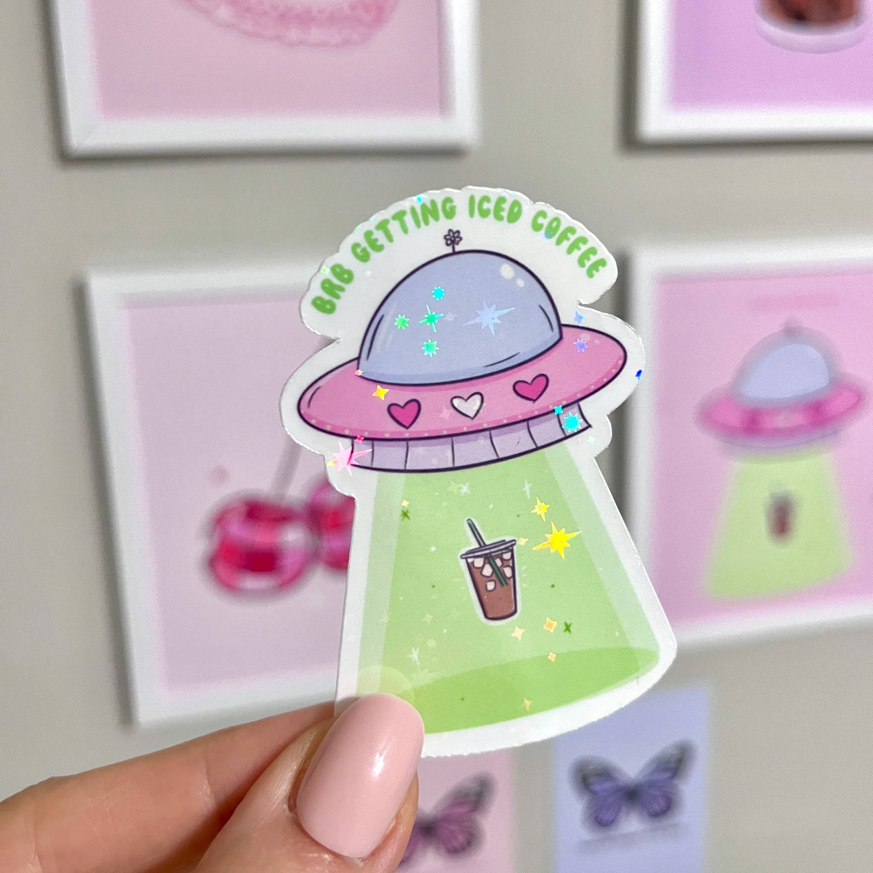 BRB Getting Iced Coffee UFO Vinyl Sticker