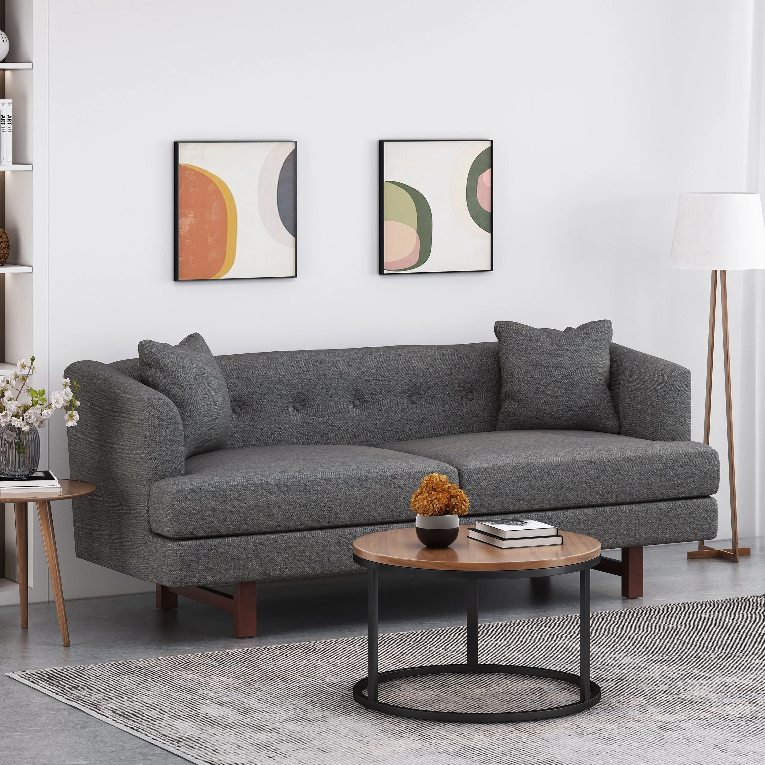 Comfy 3 Seat Sofa With Wooden Legs, For Living Room And Study - Charcoal by Couch.com