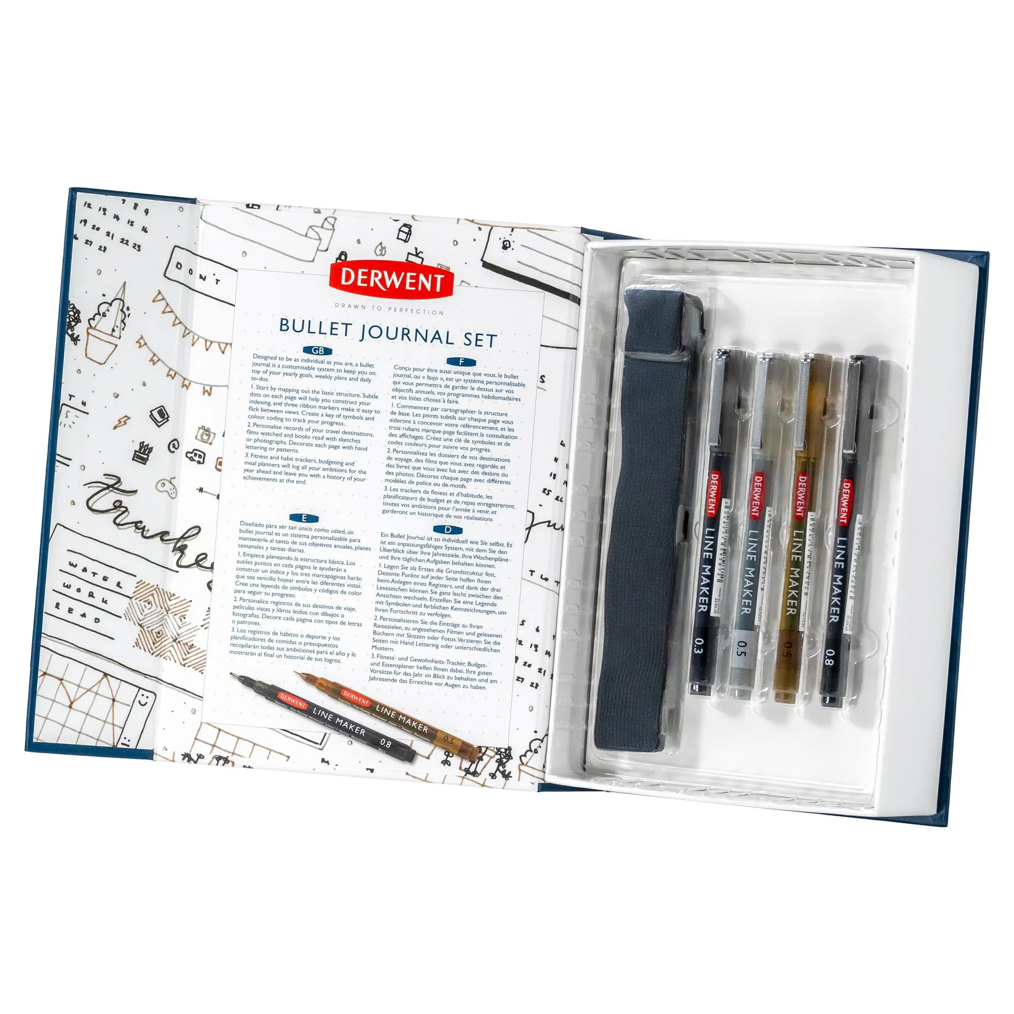 Derwent Bullet Journal Set - A5 Journal   4 Derwent Line Makers