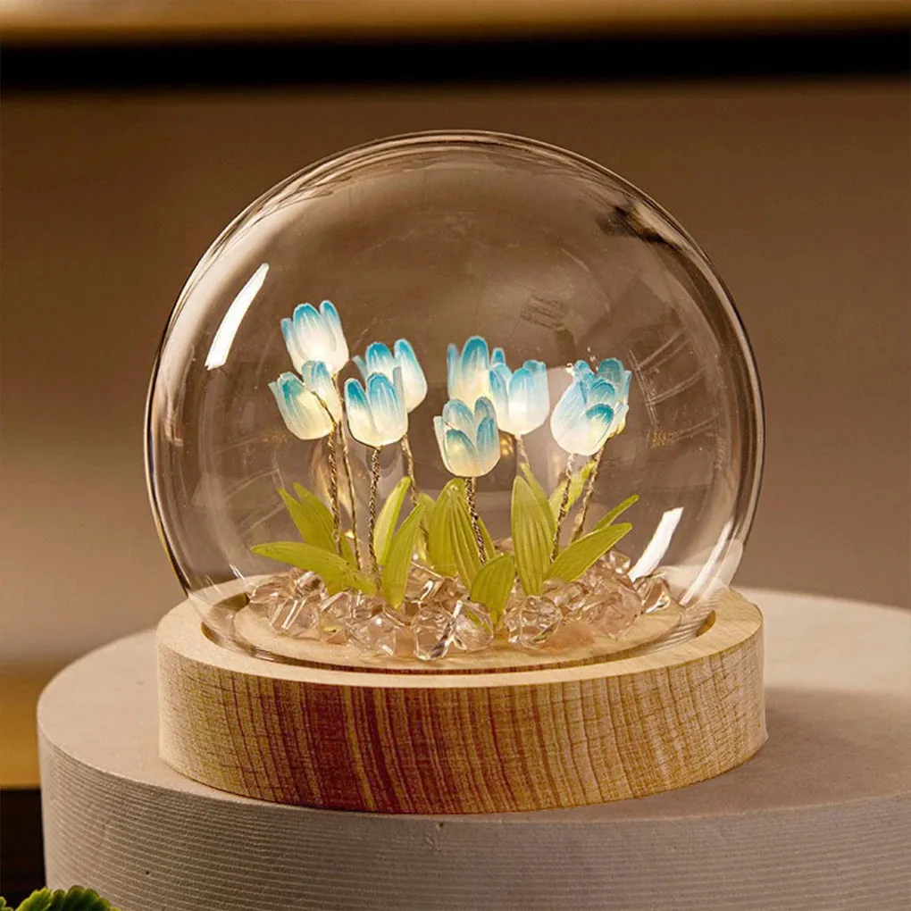 DIY Handmade Artificial Tulip LED Night Light – Bedside Table Lamp for Bedroom Decor, Christmas & Birthday Gifts