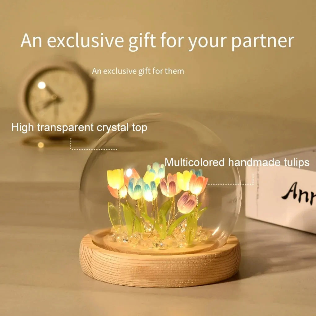 DIY Handmade Artificial Tulip LED Night Light – Bedside Table Lamp for Bedroom Decor, Christmas & Birthday Gifts