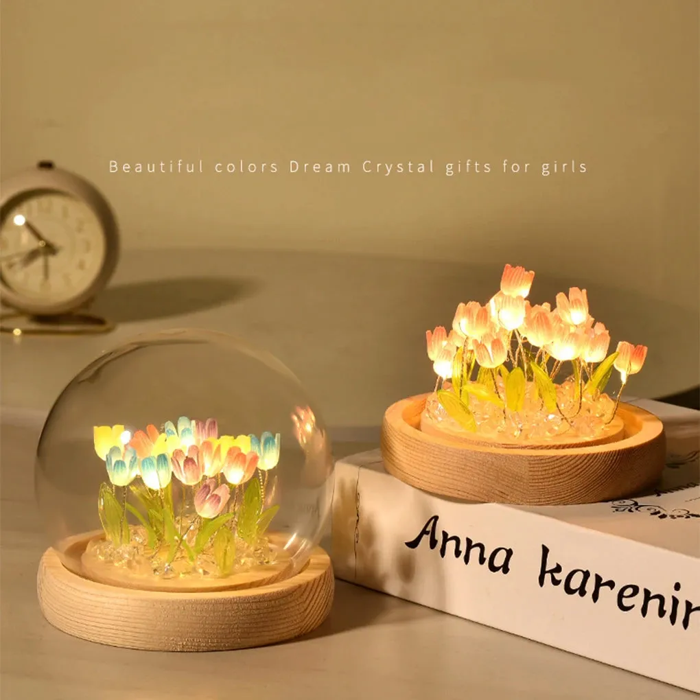 DIY Handmade Artificial Tulip LED Night Light – Bedside Table Lamp for Bedroom Decor, Christmas & Birthday Gifts