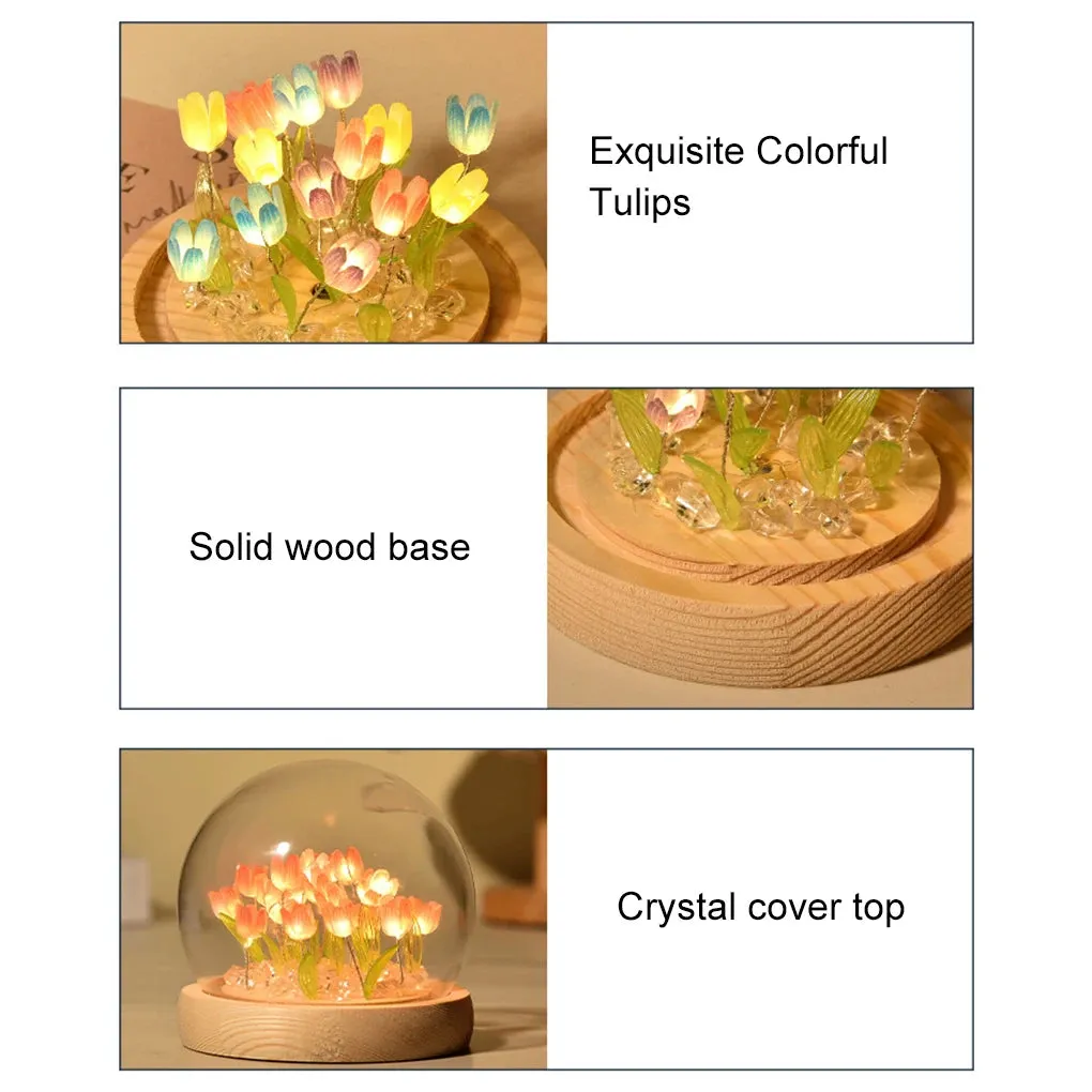 DIY Handmade Artificial Tulip LED Night Light – Bedside Table Lamp for Bedroom Decor, Christmas & Birthday Gifts