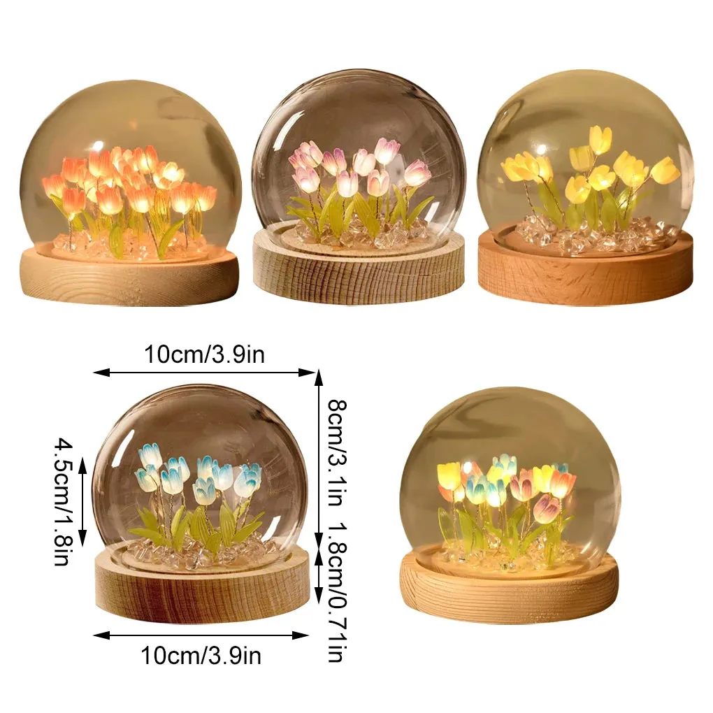 DIY Handmade Artificial Tulip LED Night Light – Bedside Table Lamp for Bedroom Decor, Christmas & Birthday Gifts