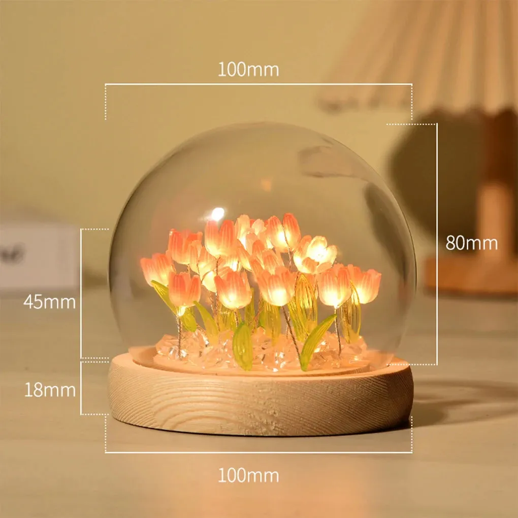 DIY Handmade Artificial Tulip LED Night Light – Bedside Table Lamp for Bedroom Decor, Christmas & Birthday Gifts