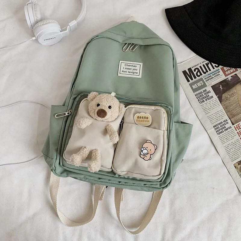 Korean Student Nylon School Bag Female Fashion Multifunctional Backpack Cute Outdoor Travel High Capacity All-match Package