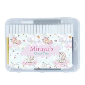 Personalised Aqua Sketch Pens - Unicorn Glitter, Blue