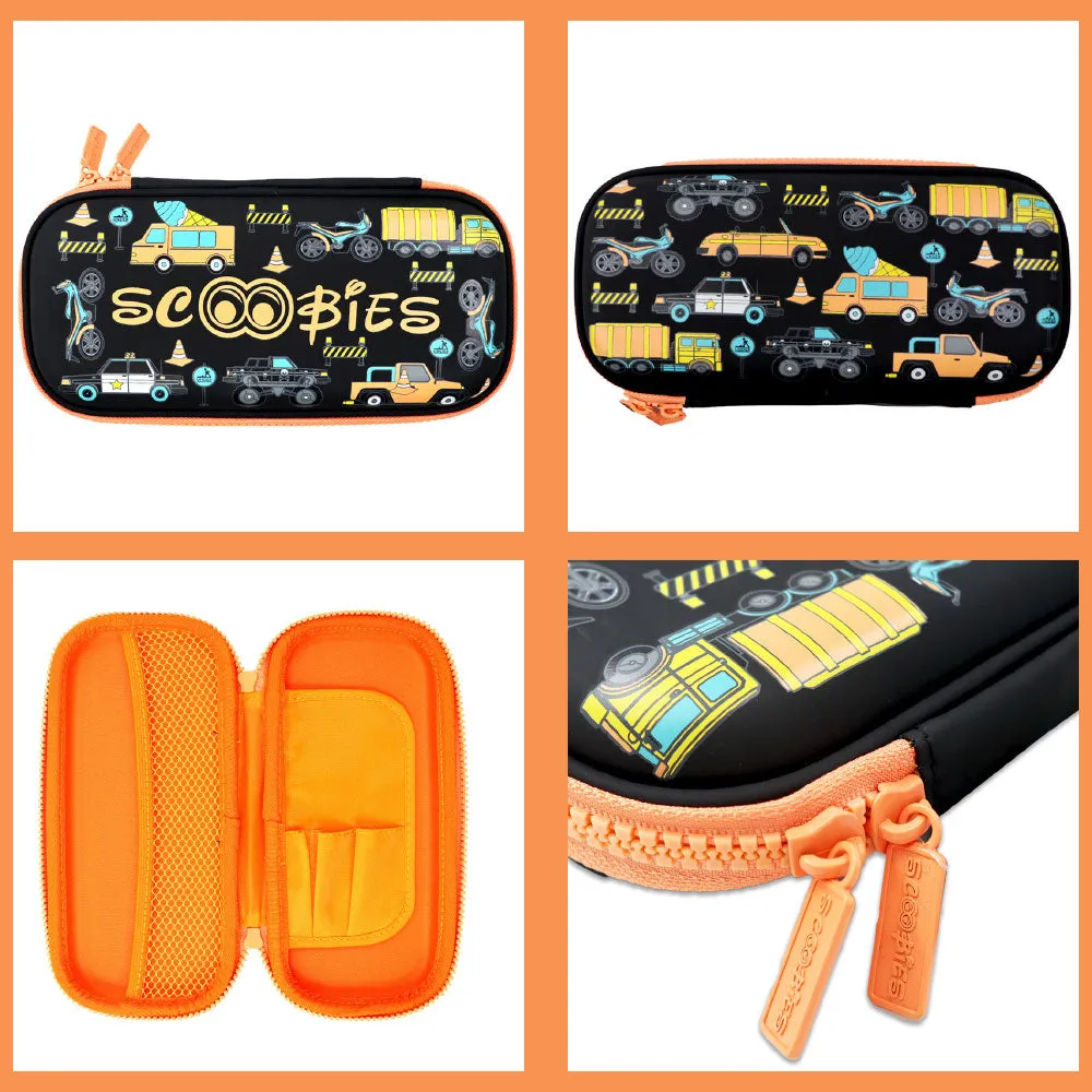 Scoobies Construction Racing Pencil Case | With Separate Pens Slot | Premium EVA Quality | Multi-Use Pouch