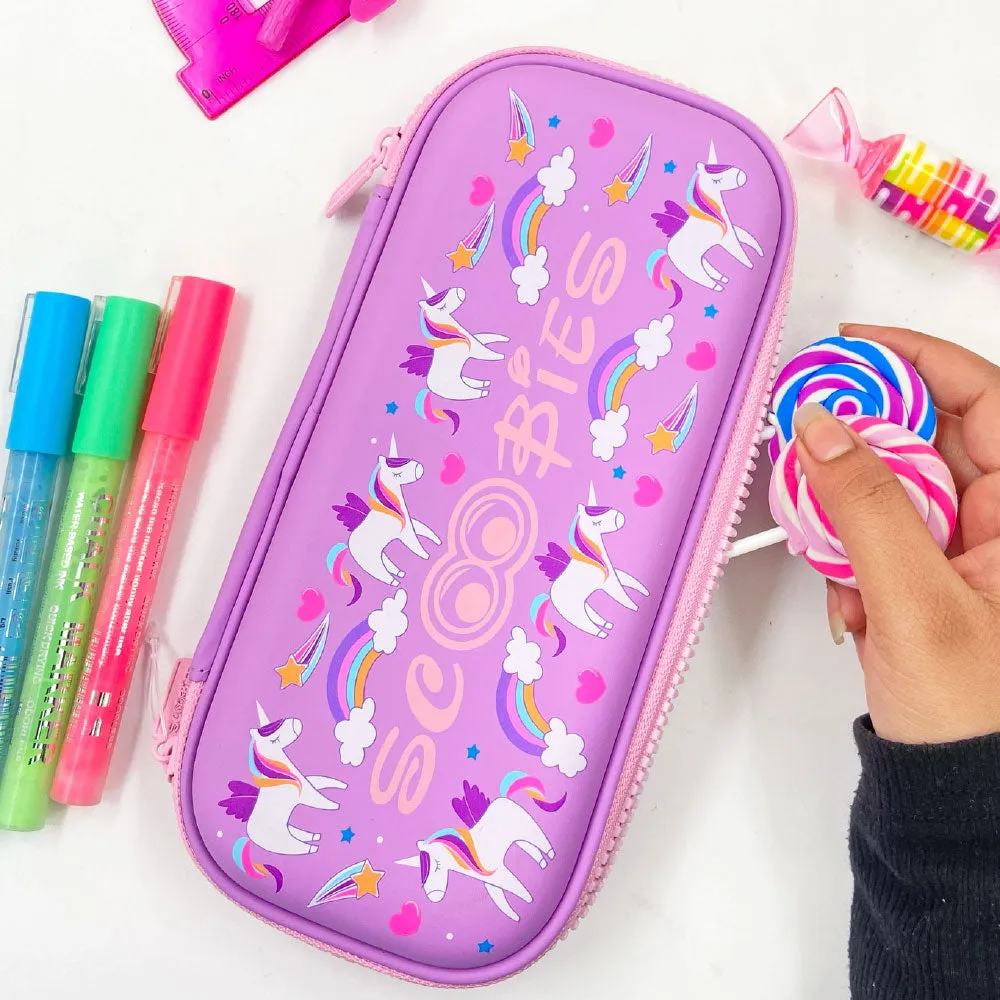 Scoobies Glow-in-the-Dark Pencil Case (Planet Unicorn) | Premium EVA Quality | With Separate Stationery Slot | Multi-Use Pouch
