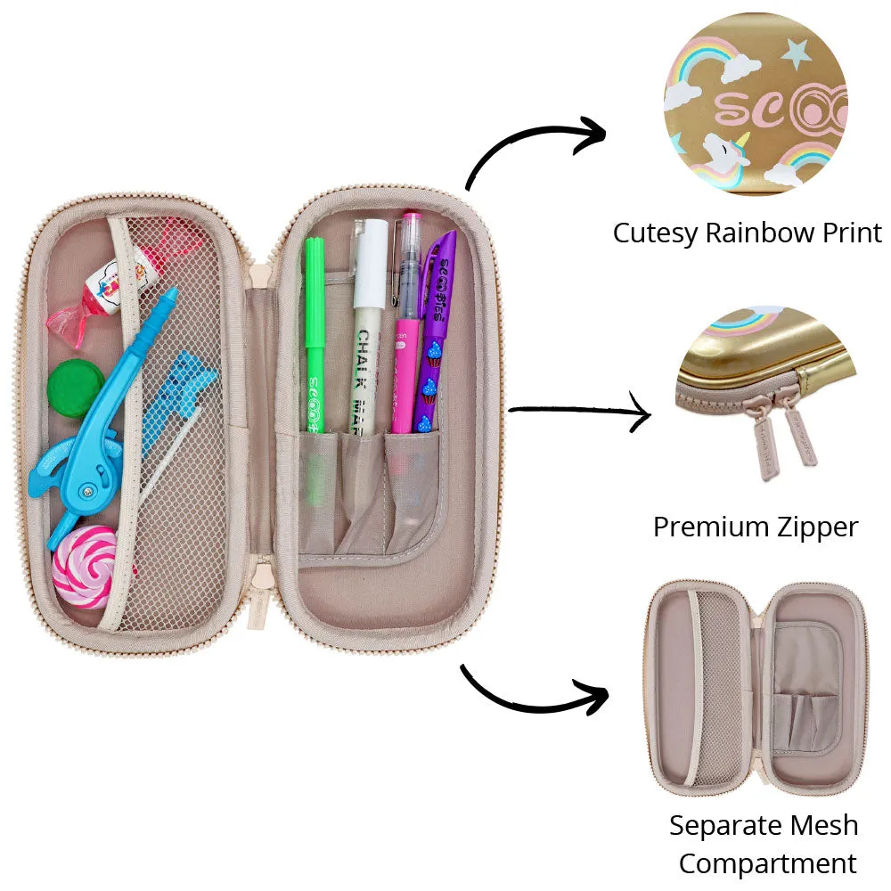 Scoobies Golden Unicorn Pencil Case | With Separate Pens Slot | Premium EVA Quality | Multi-Use Pouch