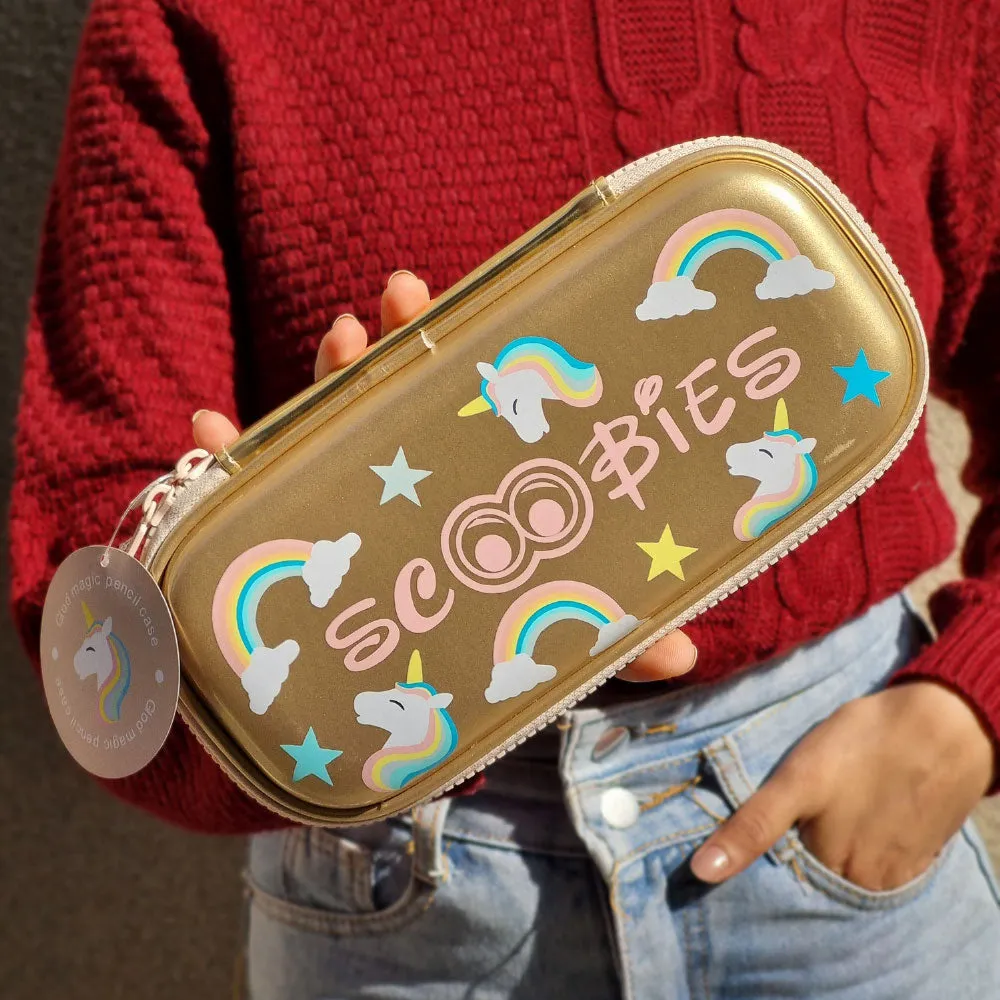 Scoobies Golden Unicorn Pencil Case | With Separate Pens Slot | Premium EVA Quality | Multi-Use Pouch