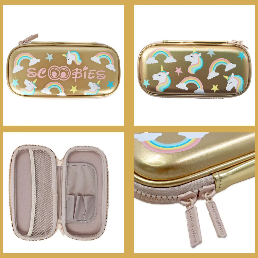 Scoobies Golden Unicorn Pencil Case | With Separate Pens Slot | Premium EVA Quality | Multi-Use Pouch