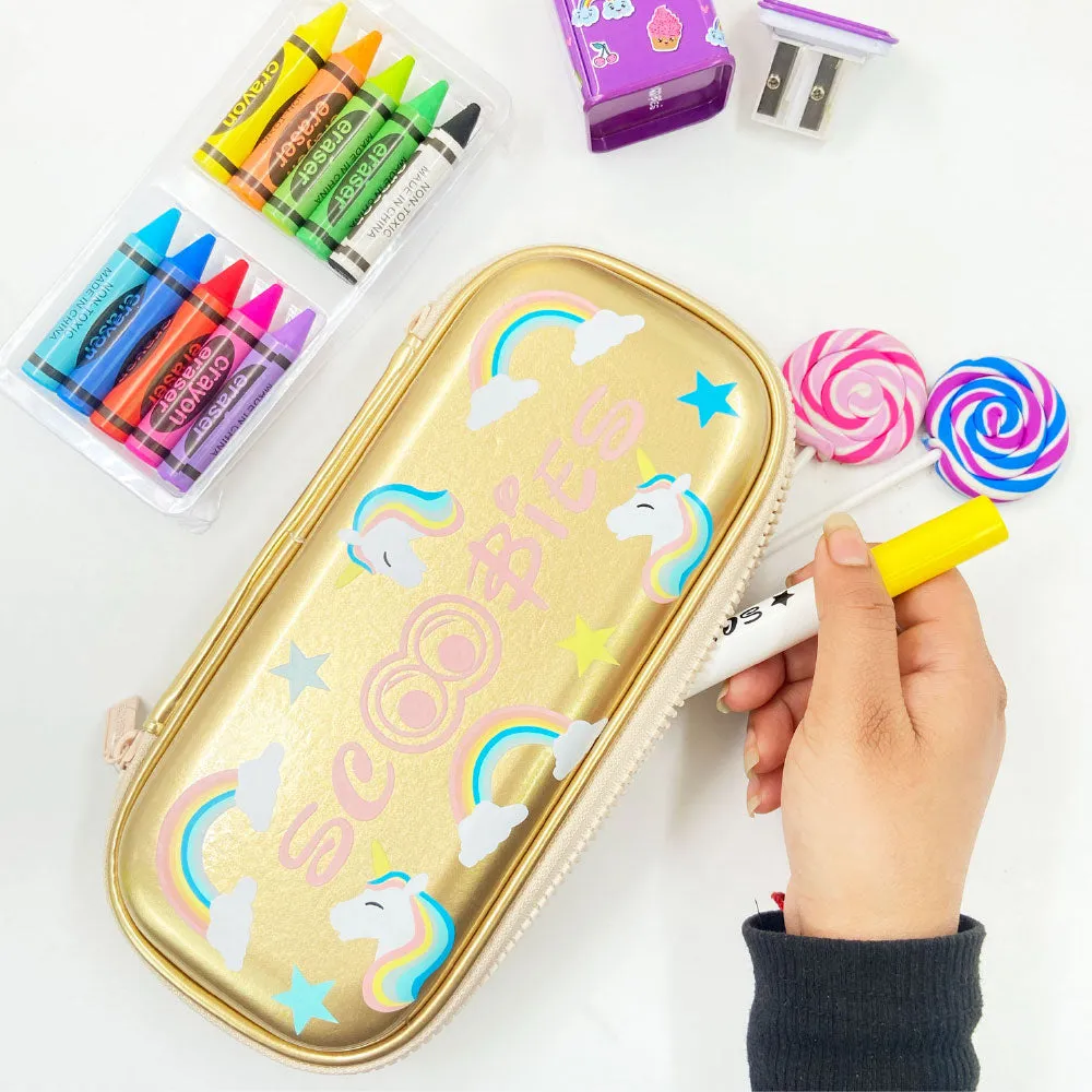 Scoobies Golden Unicorn Pencil Case | With Separate Pens Slot | Premium EVA Quality | Multi-Use Pouch