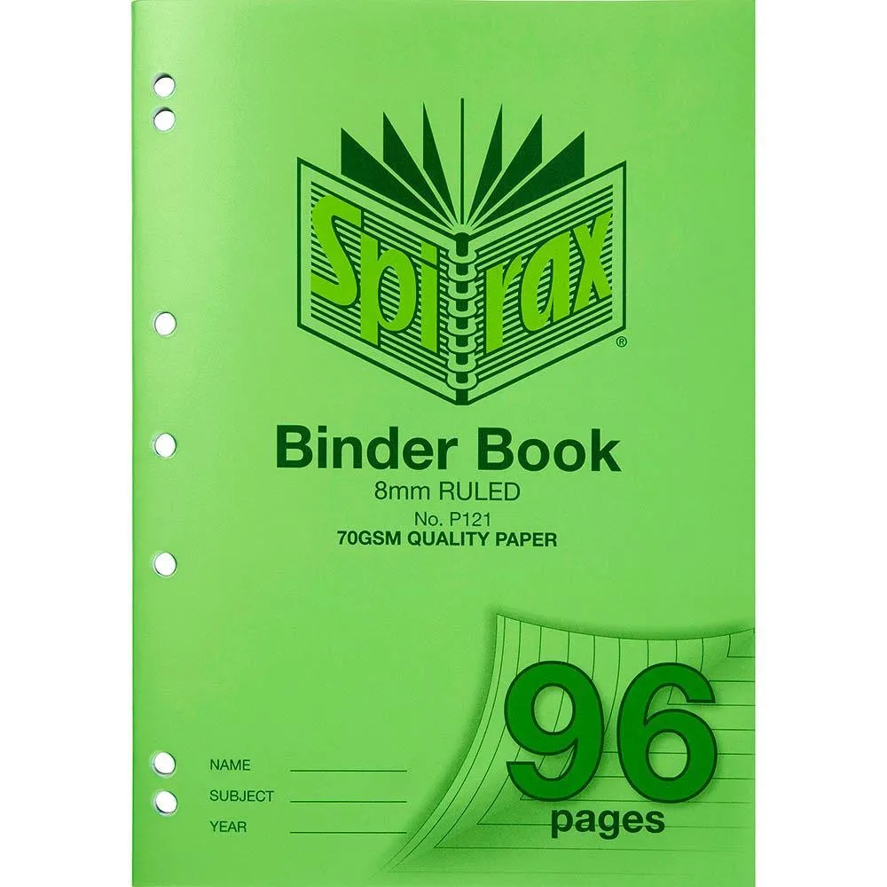 Spirax P121 Binder Book 8mm  Ruled 96 Pages A4 Green Pre-Punched Pack 8