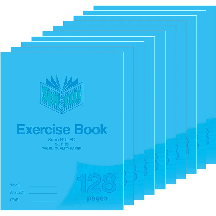 Spirax P193 Exercise Book Ruled 8mm 70gsm 128 Page 225x175mm Pack 10