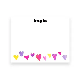 Watercolor Hearts Personalized Stationery