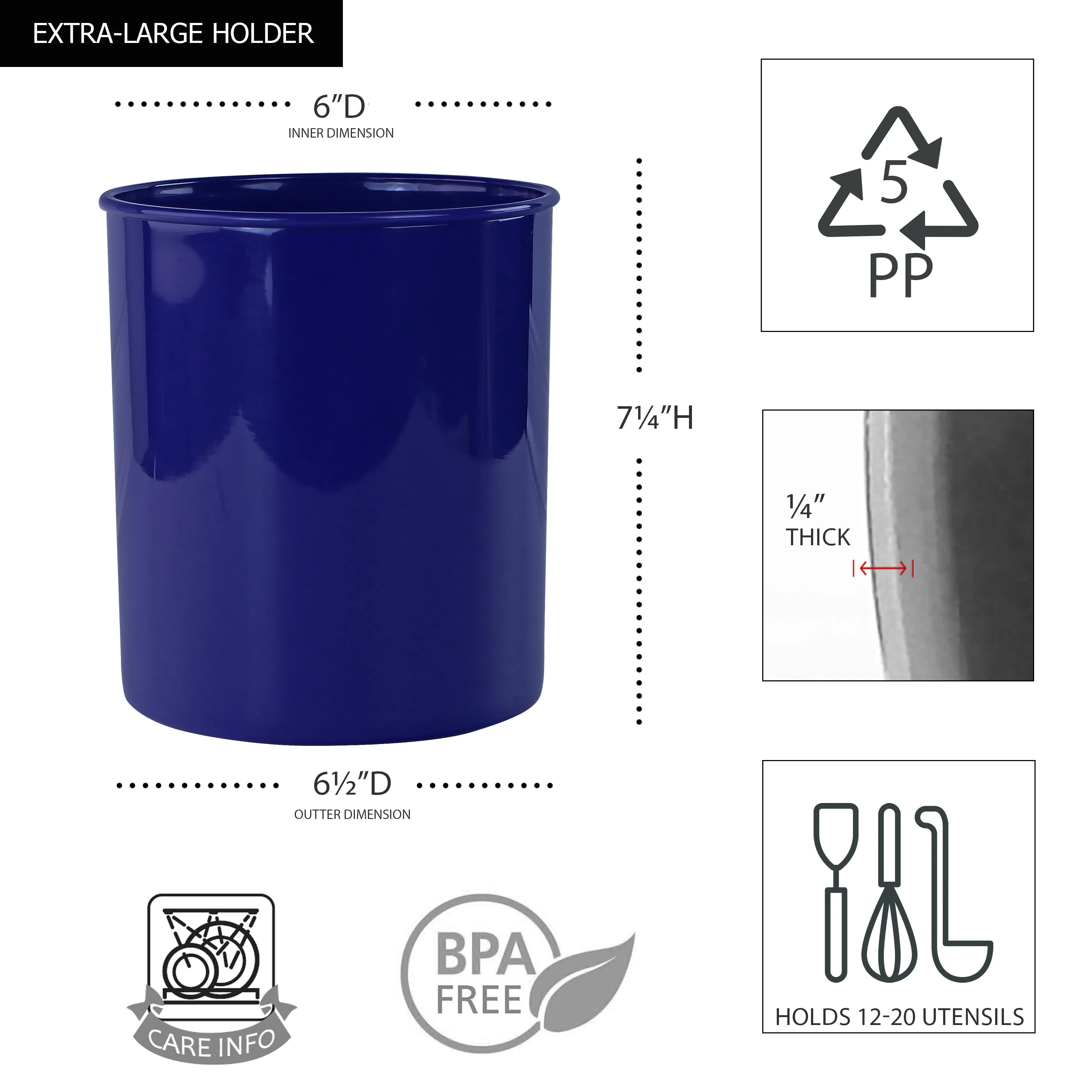 X-Large Plastic Utensil Holder, Indigo